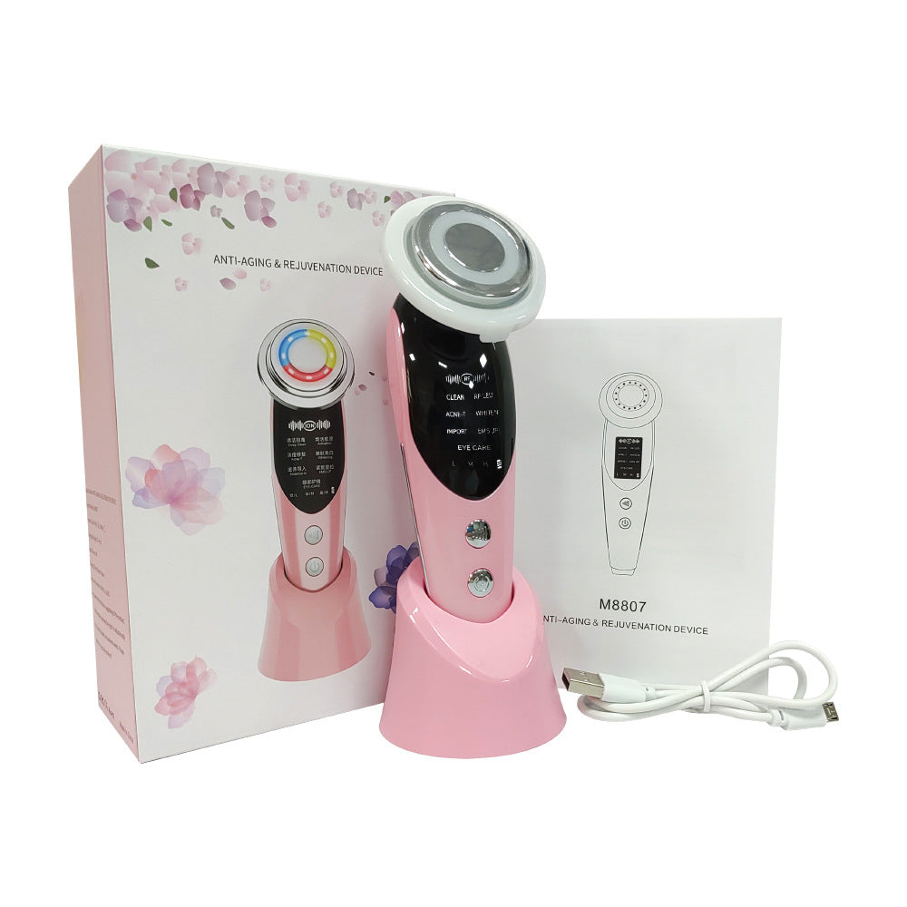 7-in-1 Facial Massager EMS Micro-current Color Light Vibration LED Beauty Purifying Introducer Skin Care Beauty Device - Guiaz