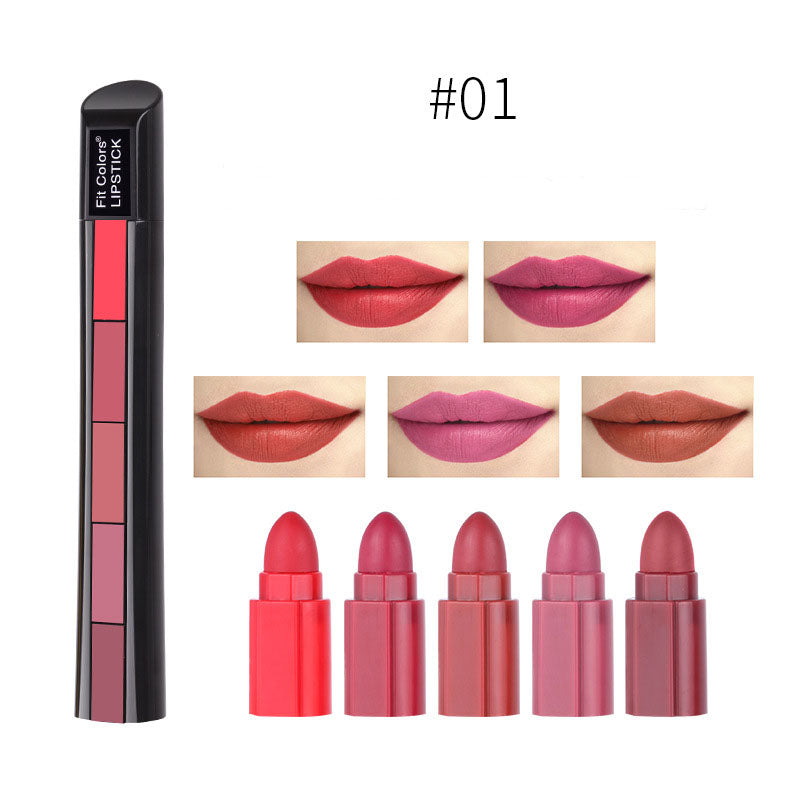 Matte 5-color Lipstick Set Velvet Lip Stick Non-stick Lip Gloss Long Lasting Waterproof Sexy Red Lipstick - Guiaz