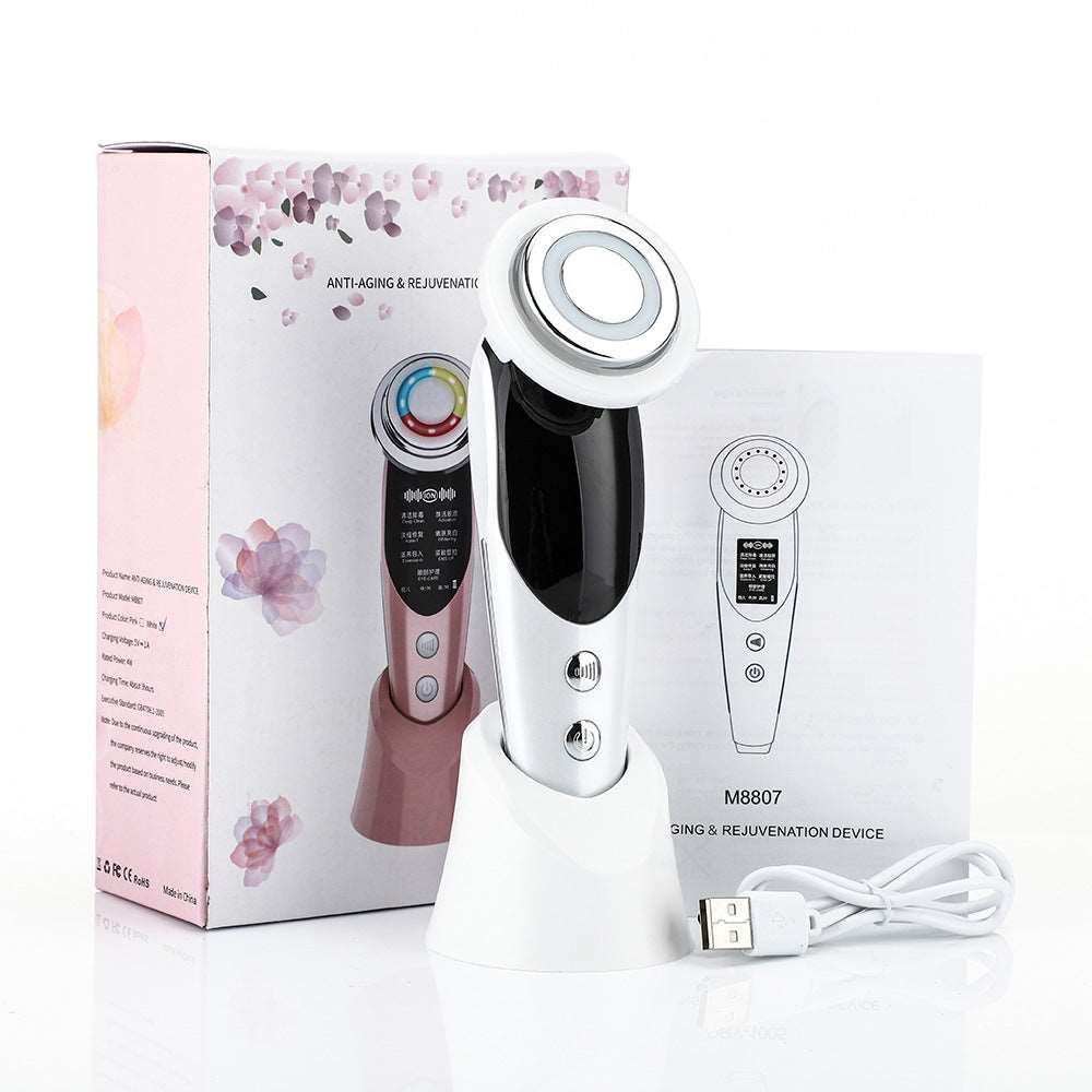 7-in-1 Facial Massager EMS Micro-current Color Light Vibration LED Beauty Purifying Introducer Skin Care Beauty Device - Guiaz