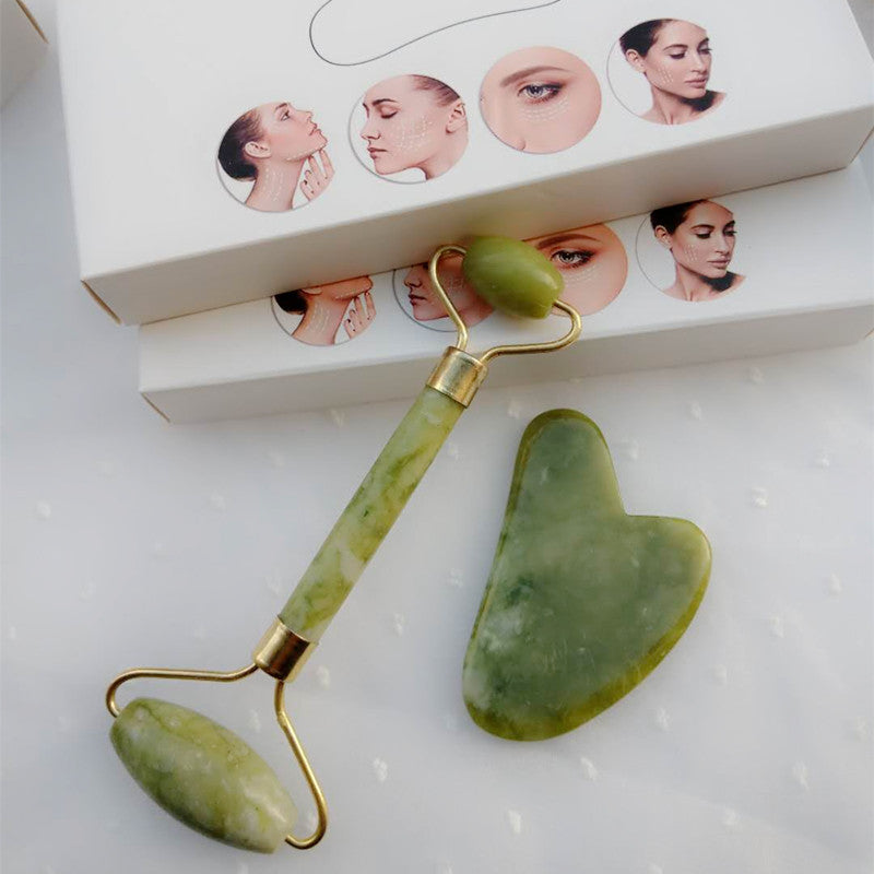 Natural Powder Crystal Jade Roller Beauty Face-lifting Double-head Massager - Guiaz